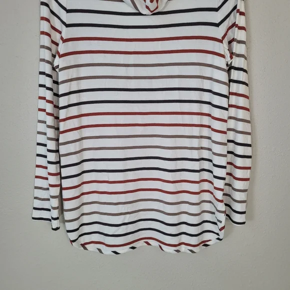 MARKET & SPRUCE Beige Striped Milania French Terry Curved Hem Hoodie Size M - Picture 11 of 12